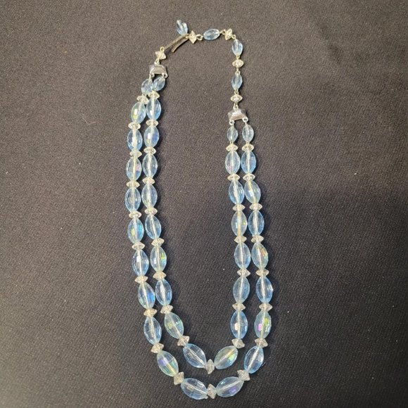 Vintage Necklace 16” West Germany Two Strand Mid Century Light Blue Clear Marked - Picture 3 of 8